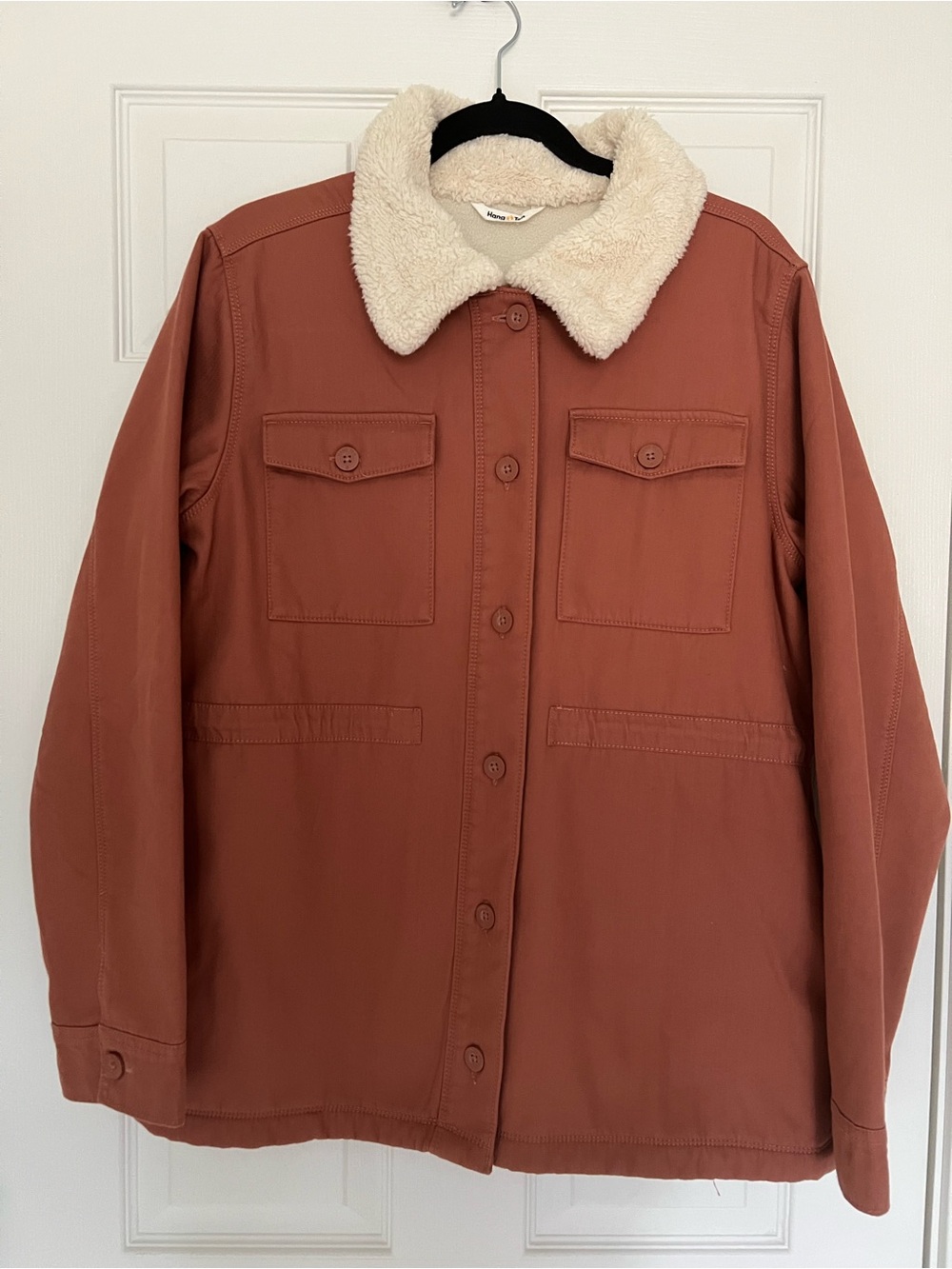 Hang Ten Rust-Tone Utility Jacket with Cream Sherpa Collar and Lining